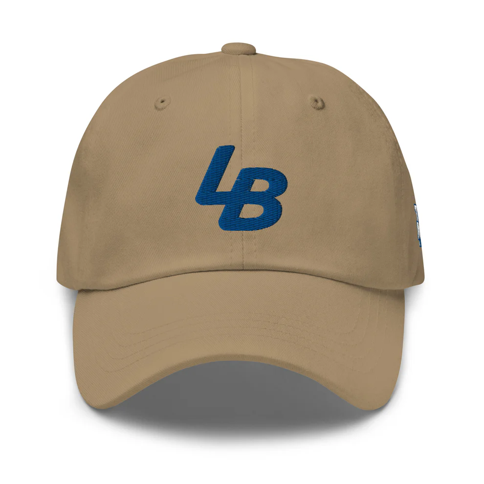 Beige cap with blue 'LB' logo on front.