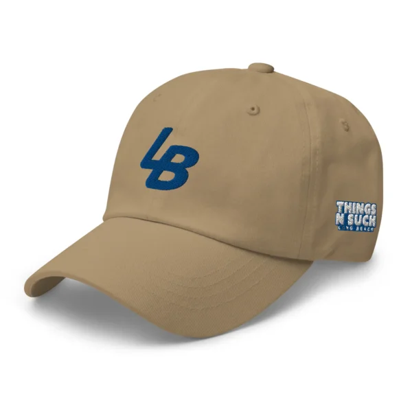 Beige baseball cap with 'LB' logo and side patch.
