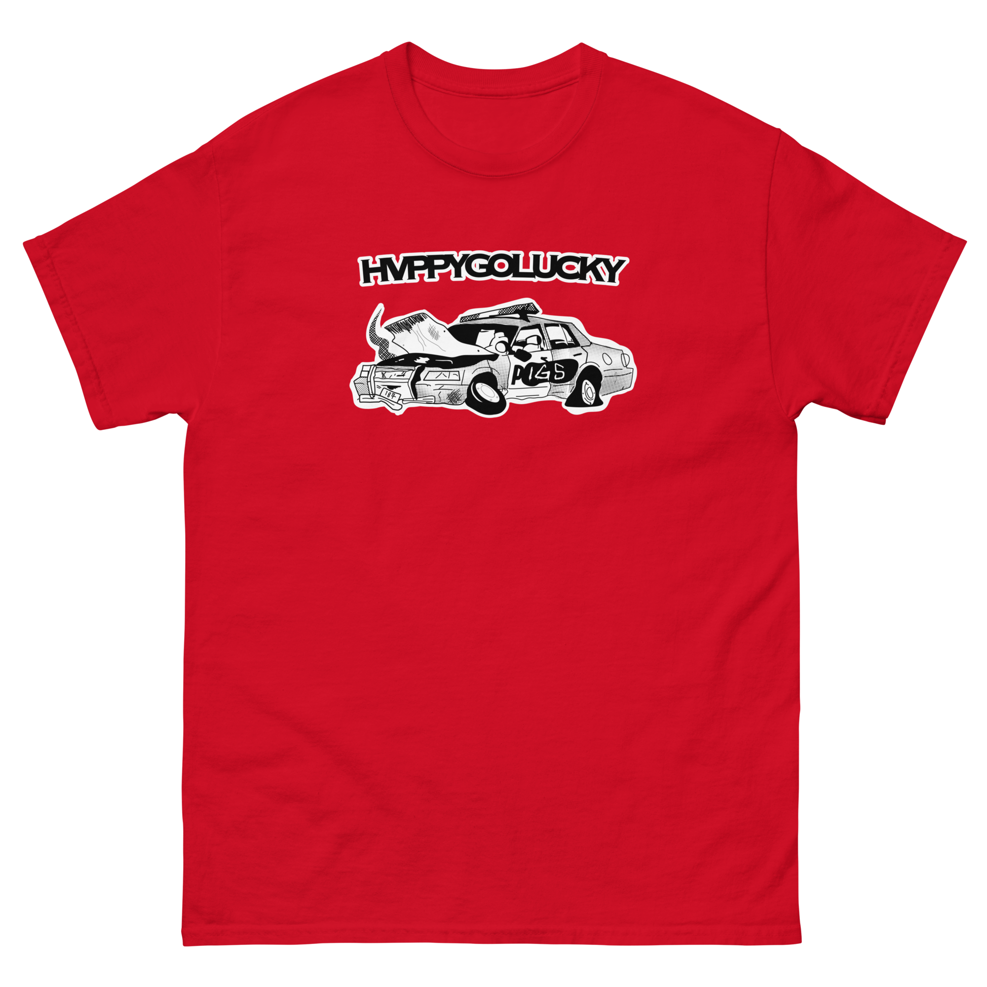 Red t-shirt featuring a white and black illustration of a DeLorean car with 'IMPAKLOCK' text.
