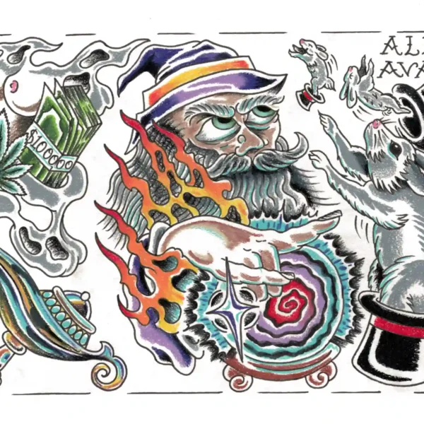 Intricate fantasy artwork with mythical creatures and swirling patterns.