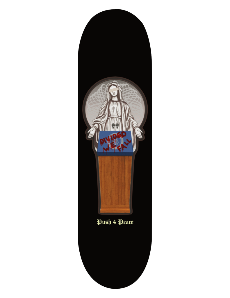Illustration of a figure at a podium with a 'Trump Won' sign.